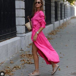 ZARA LIMITED EDITION SHIRT DRESS TIE DETAIL FUCHSIA